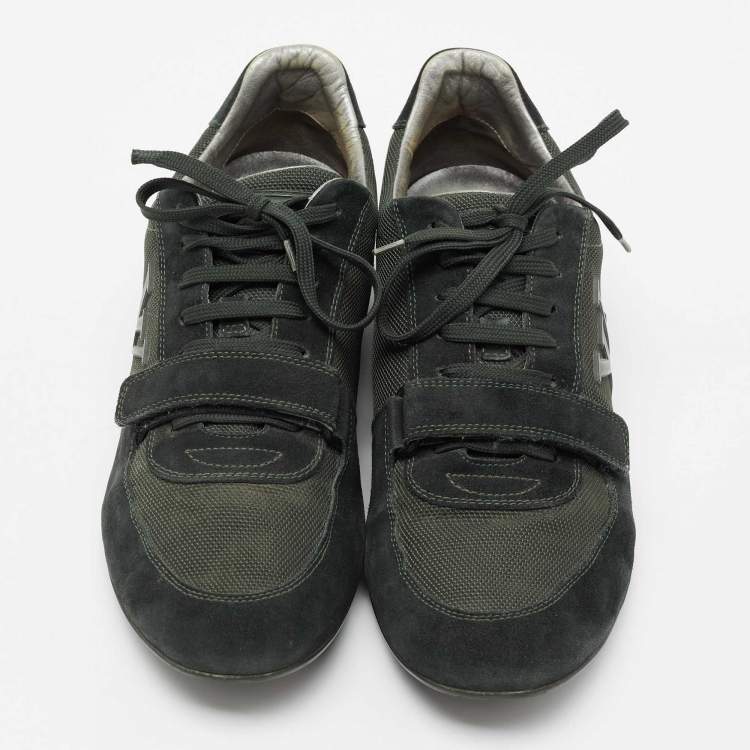 Pre Owned Louis Vuitton Green Suede And Mesh Lace Up Sneakers Size 42.5