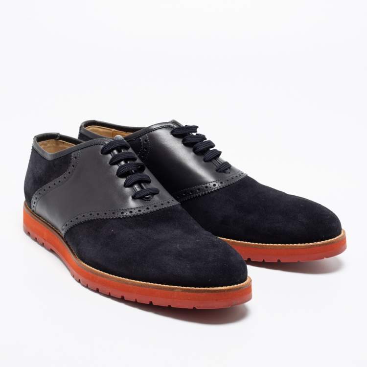 Pre Owned Louis Vuitton Black/Navy Blue Suede and Brogue Leather Lace-Up Oxfords Size 42.5 