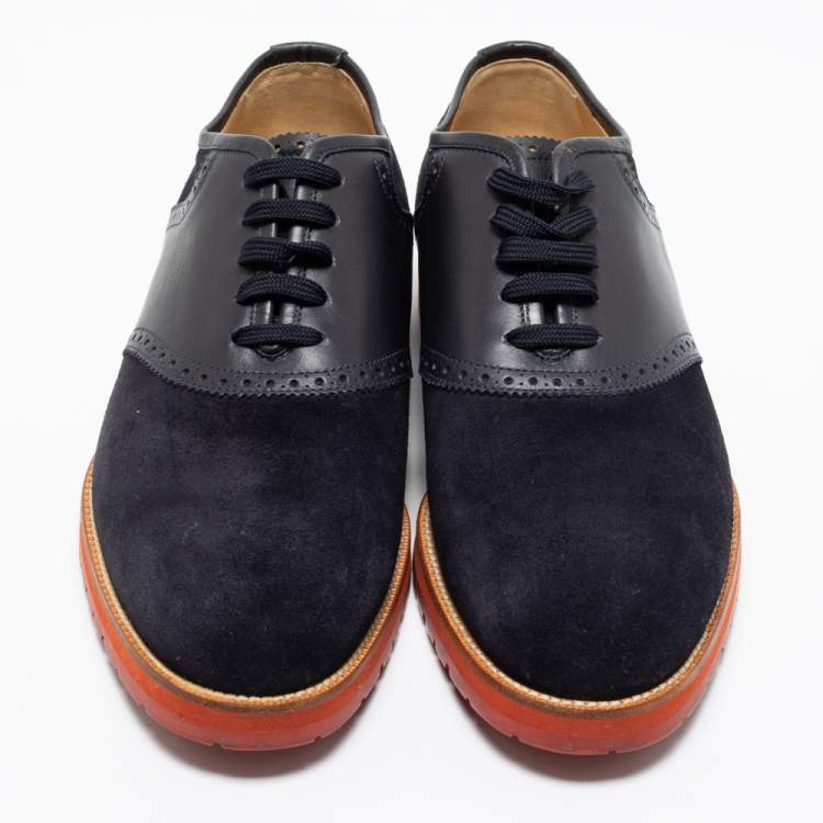 Pre Owned Louis Vuitton Black/Navy Blue Suede and Brogue Leather Lace-Up Oxfords Size 42.5 