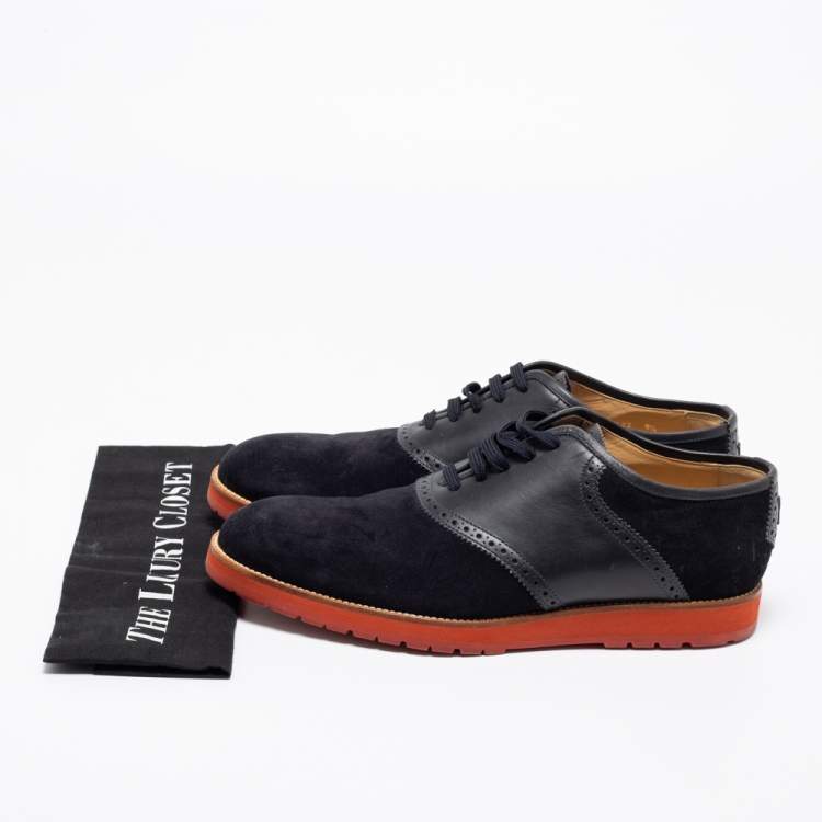 Pre Owned Louis Vuitton Black/Navy Blue Suede and Brogue Leather Lace-Up Oxfords Size 42.5 