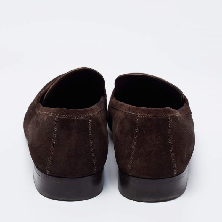 Pre Owned Louis Vuitton Dark Brown Suede Slip On Loafers Size 42.5