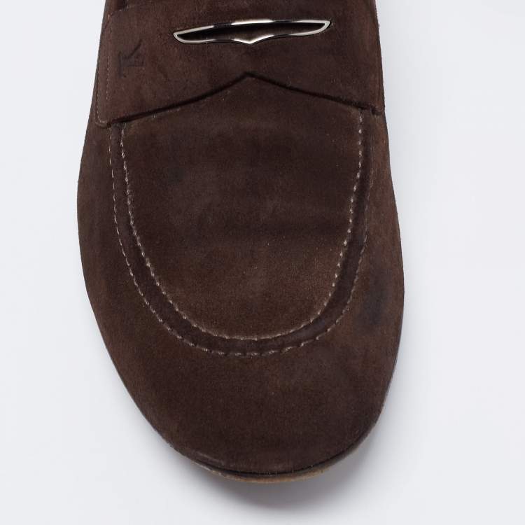 Pre Owned Louis Vuitton Dark Brown Suede Slip On Loafers Size 42.5