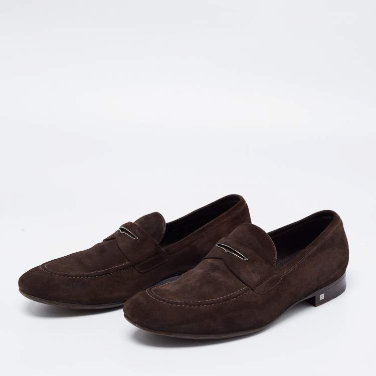 Pre Owned Louis Vuitton Dark Brown Suede Slip On Loafers Size 42.5