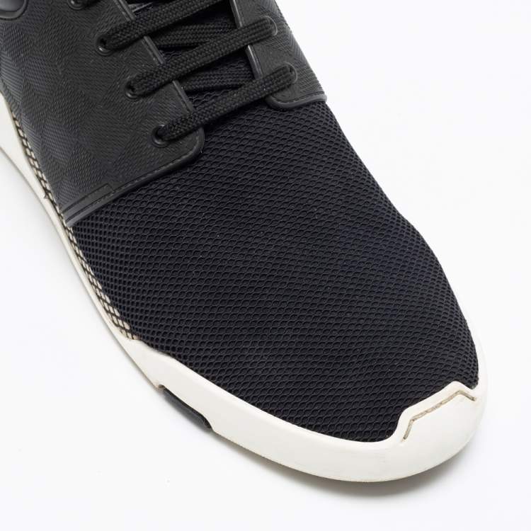 Pre Owned Louis Vuitton Black Mesh and Damier Embossed Rubber Fastlane Sneakers Size 42.5