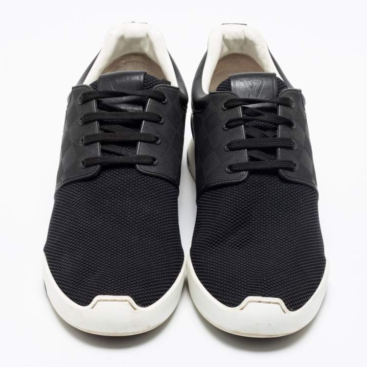 Pre Owned Louis Vuitton Black Mesh and Damier Embossed Rubber Fastlane Sneakers Size 42.5