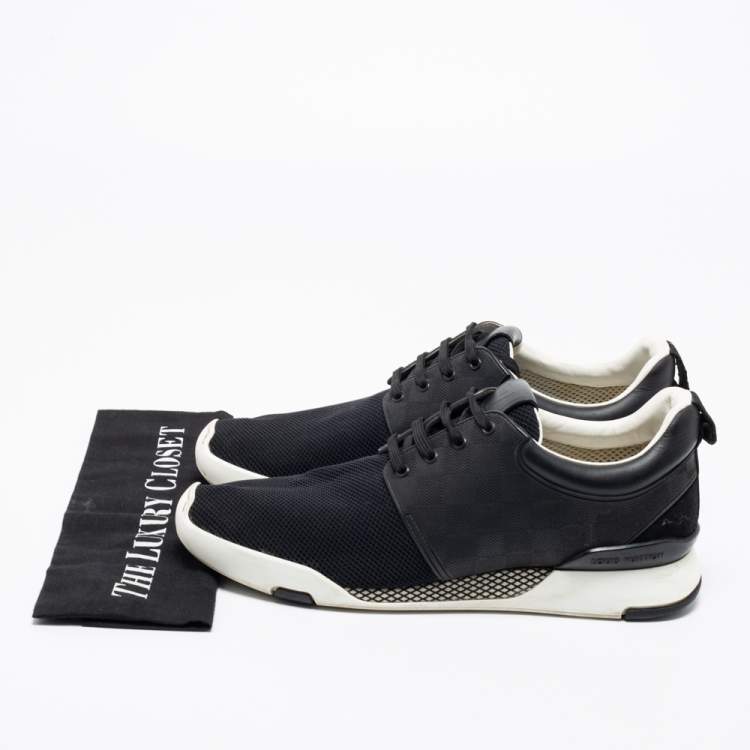 Pre Owned Louis Vuitton Black Mesh and Damier Embossed Rubber Fastlane Sneakers Size 42.5