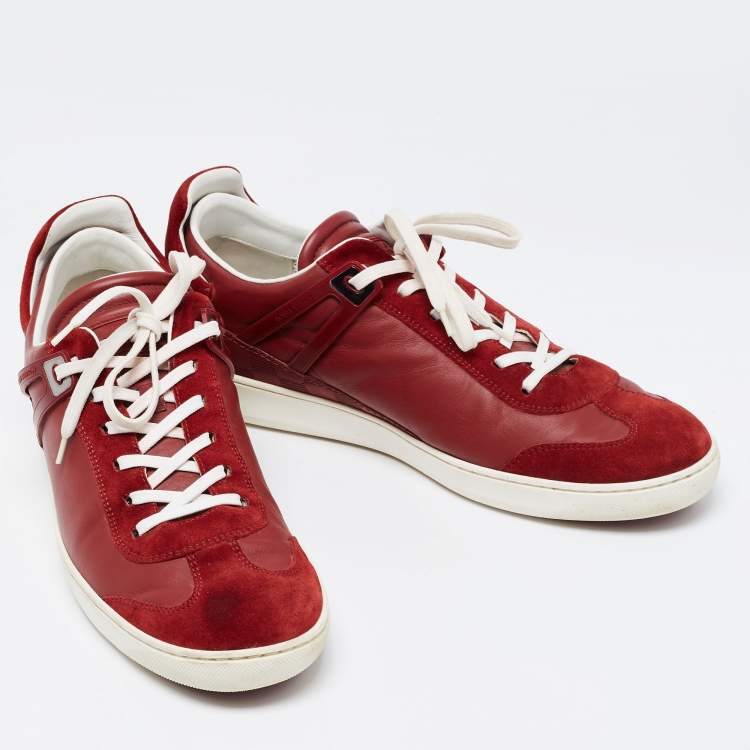 مملوكة مسبقًا Louis Vuitton Red Leather and Suede Genesis Low-Top Sneakers Size 42.5