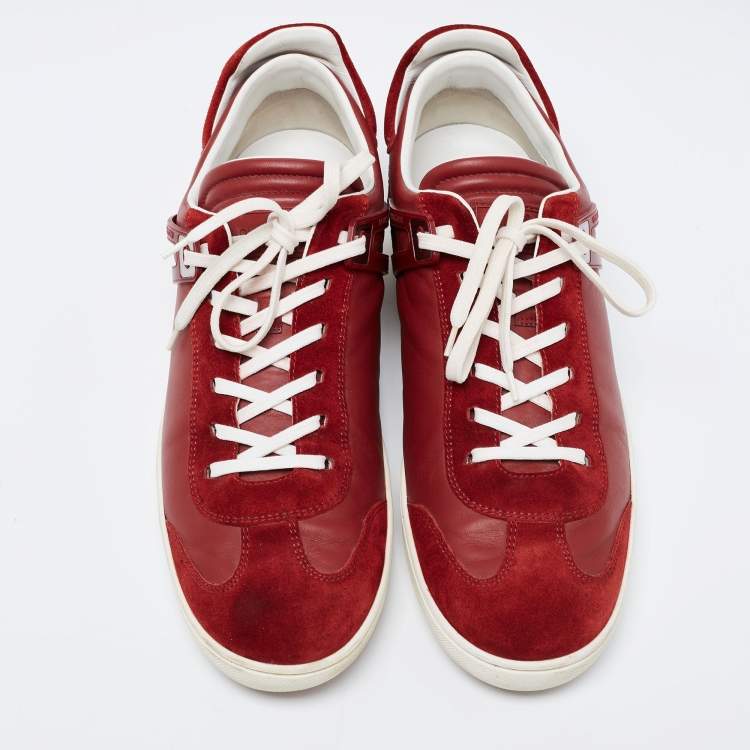 مملوكة مسبقًا Louis Vuitton Red Leather and Suede Genesis Low-Top Sneakers Size 42.5