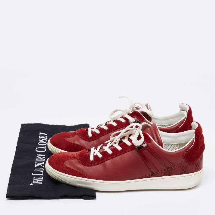 مملوكة مسبقًا Louis Vuitton Red Leather and Suede Genesis Low-Top Sneakers Size 42.5