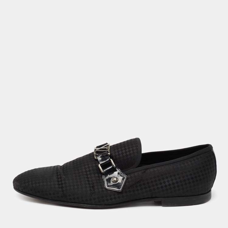 Pre Owned Louis Vuitton Black Petit Damier Fabric Monte Carlo Loafers Size 42.5