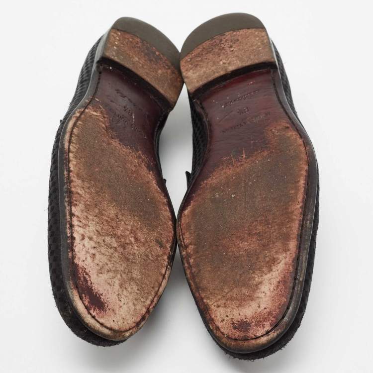 Pre Owned Louis Vuitton Black Petit Damier Fabric Monte Carlo Loafers Size 42.5