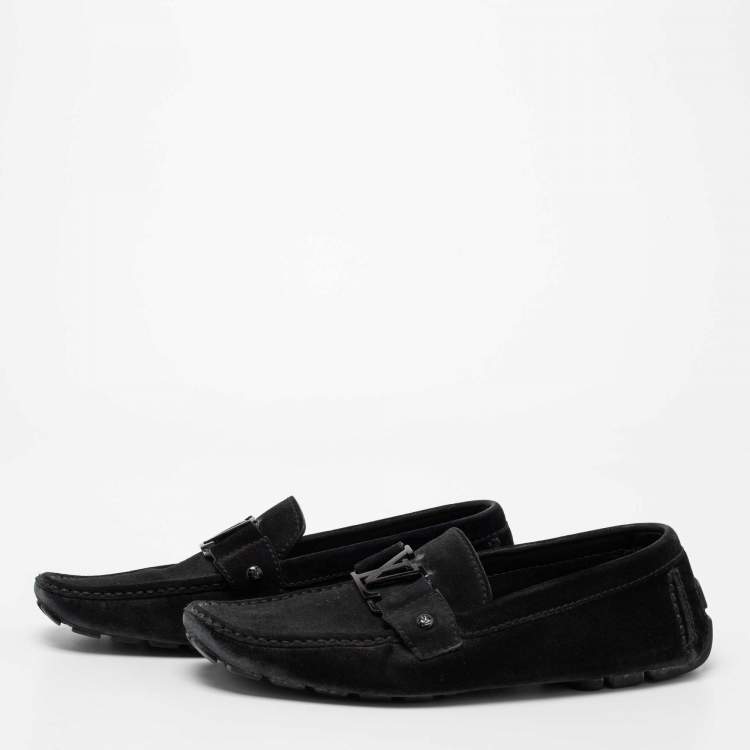 Pre Owned Louis Vuitton Black Suede Monte Carlo Loafers Size 42