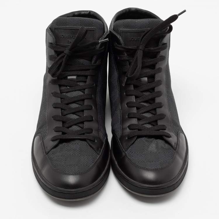 Pre Owned Louis Vuitton Black Damier Ebene Canvas And Leather Lace Up High Top Sneakers Size 41