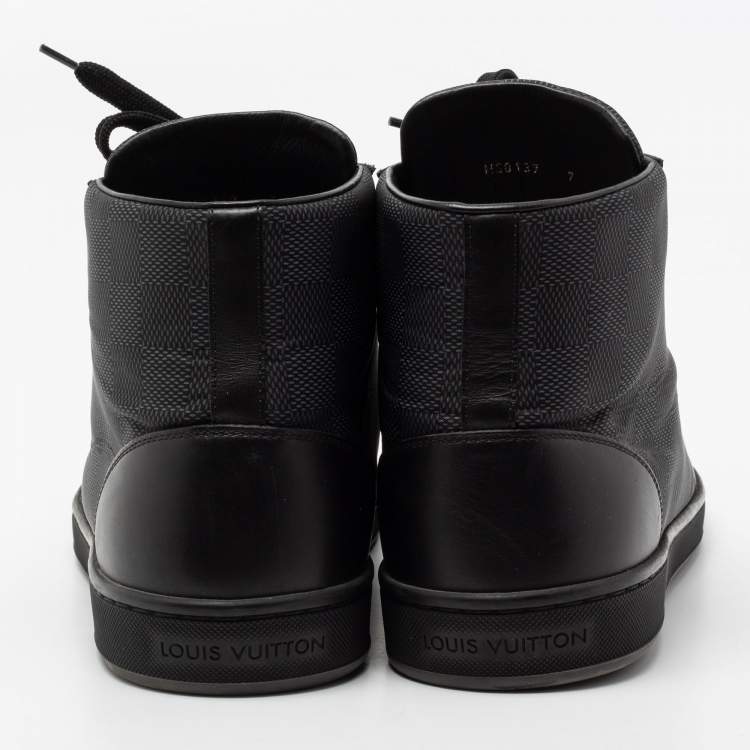 Pre Owned Louis Vuitton Black Damier Ebene Canvas And Leather Lace Up High Top Sneakers Size 41