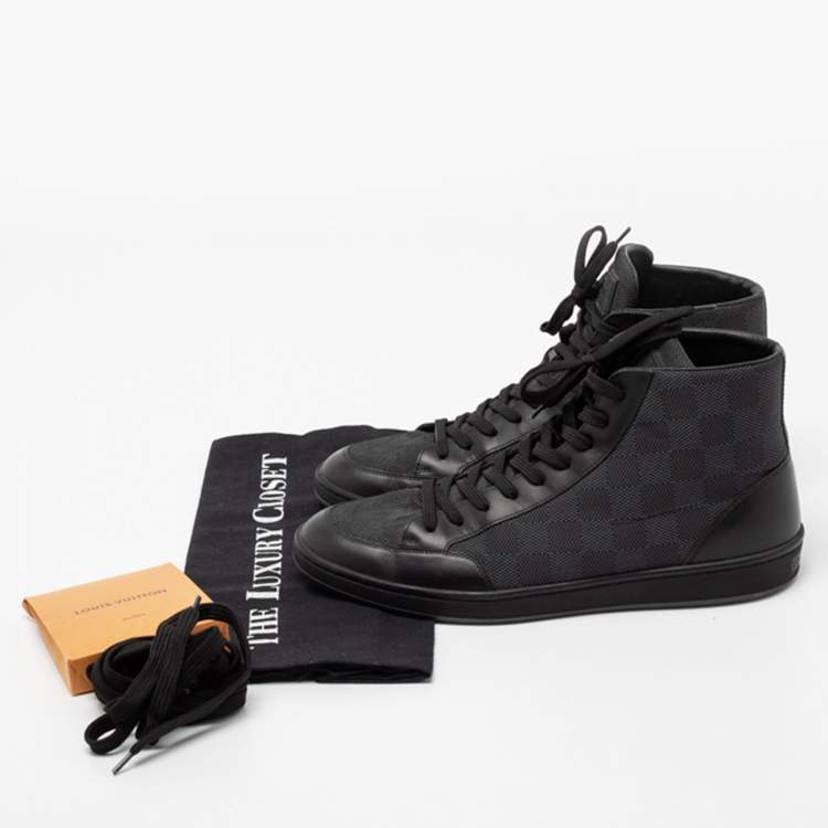 Pre Owned Louis Vuitton Black Damier Ebene Canvas And Leather Lace Up High Top Sneakers Size 41