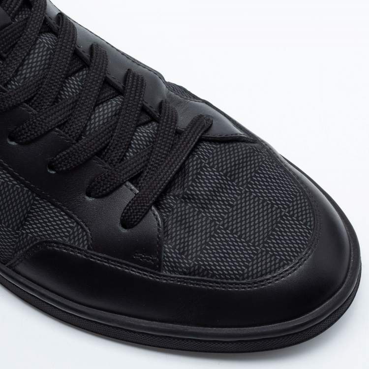 Pre Owned Louis Vuitton Black Damier Ebene Canvas And Leather Lace Up High Top Sneakers Size 41