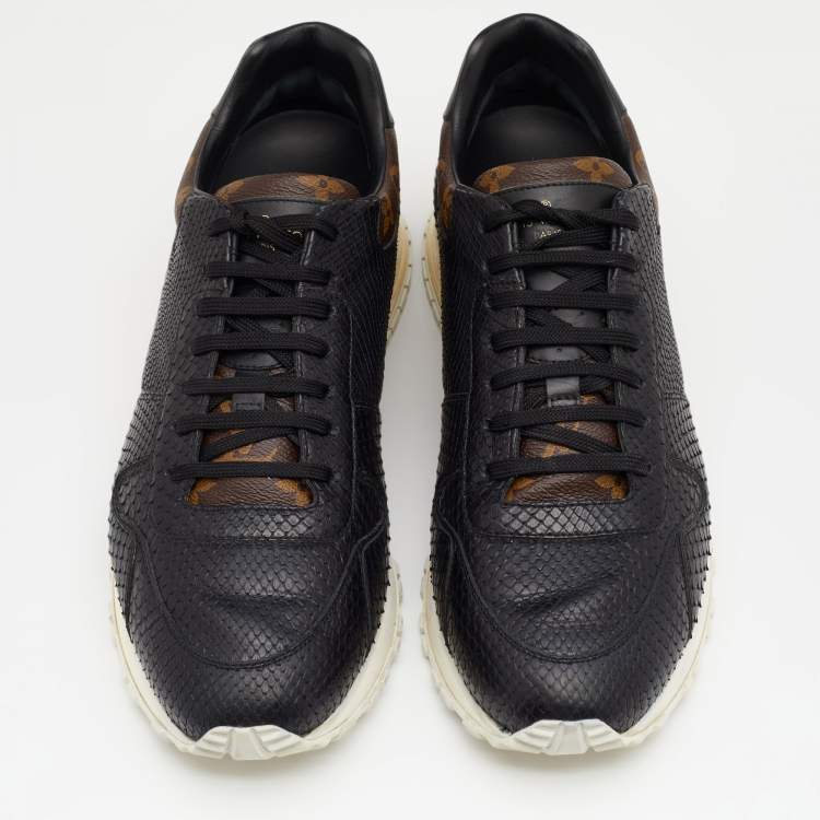 Pre Owned Louis Vuitton Black/Brown Python And Monogram Canvas Sneakers Size 42.5
