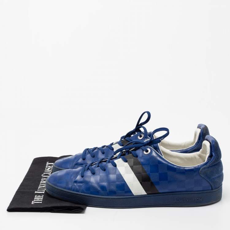 Pre Owned Louis Vuitton Blue Damier Infini Leather Frontrow Lace Up Sneakers Size 46