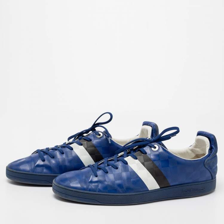Pre Owned Louis Vuitton Blue Damier Infini Leather Frontrow Lace Up Sneakers Size 46