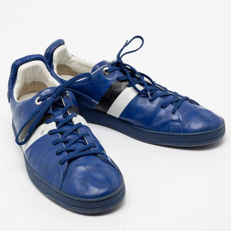 Pre Owned Louis Vuitton Blue Damier Infini Leather Frontrow Lace Up Sneakers Size 46