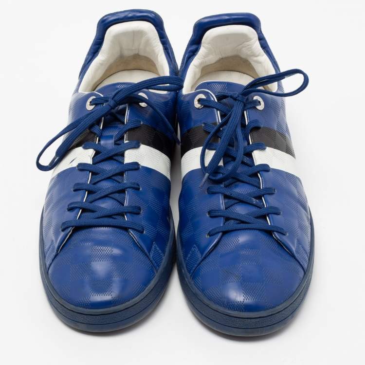 Pre Owned Louis Vuitton Blue Damier Infini Leather Frontrow Lace Up Sneakers Size 46