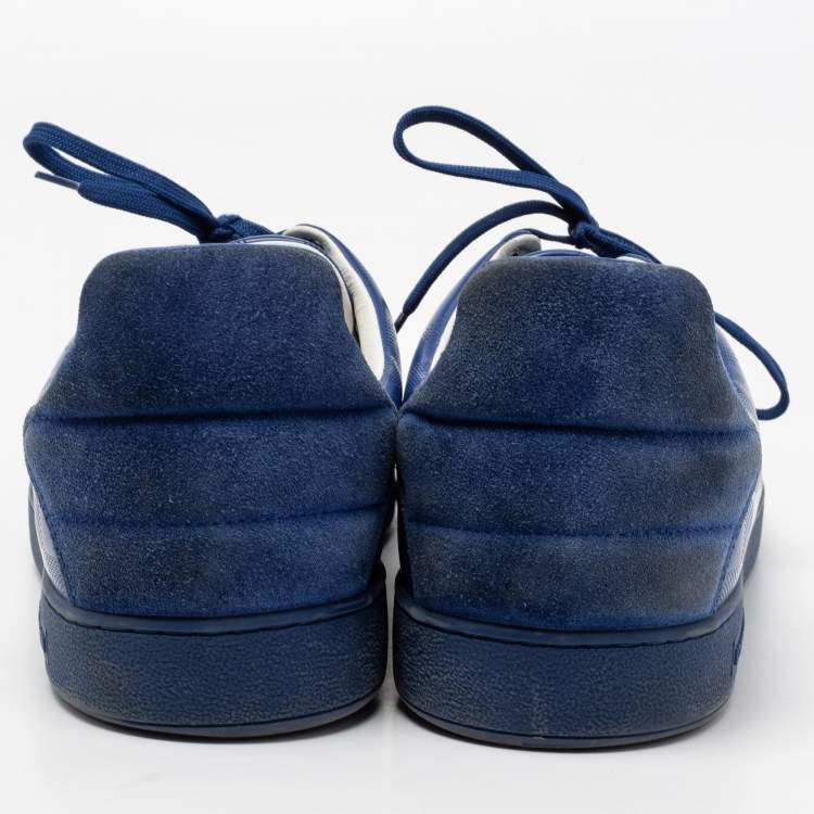 Pre Owned Louis Vuitton Blue Damier Infini Leather Frontrow Lace Up Sneakers Size 46