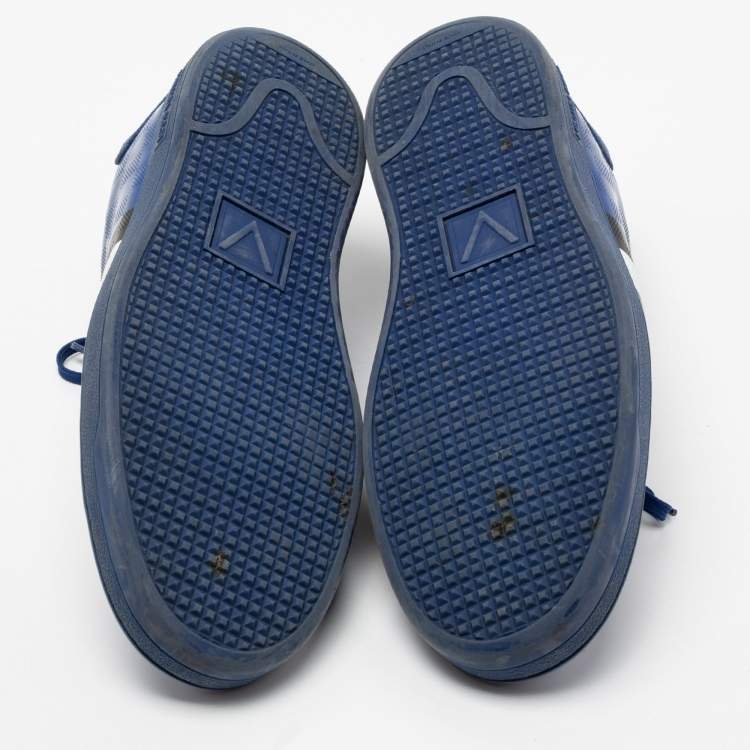 Pre Owned Louis Vuitton Blue Damier Infini Leather Frontrow Lace Up Sneakers Size 46
