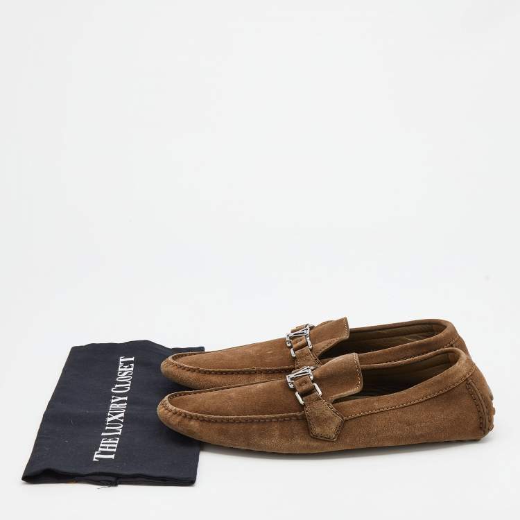 Pre Owned Louis Vuitton Brown Suede Hockenheim Slip On Loafers Size 44