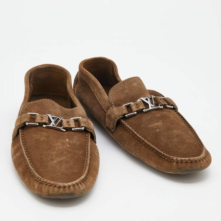 Pre Owned Louis Vuitton Brown Suede Hockenheim Slip On Loafers Size 44