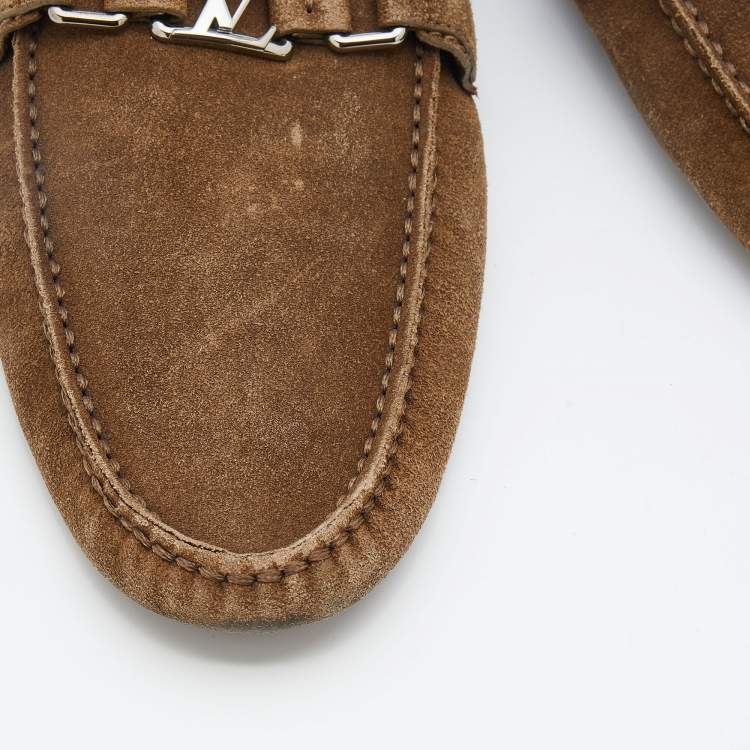 Pre Owned Louis Vuitton Brown Suede Hockenheim Slip On Loafers Size 44