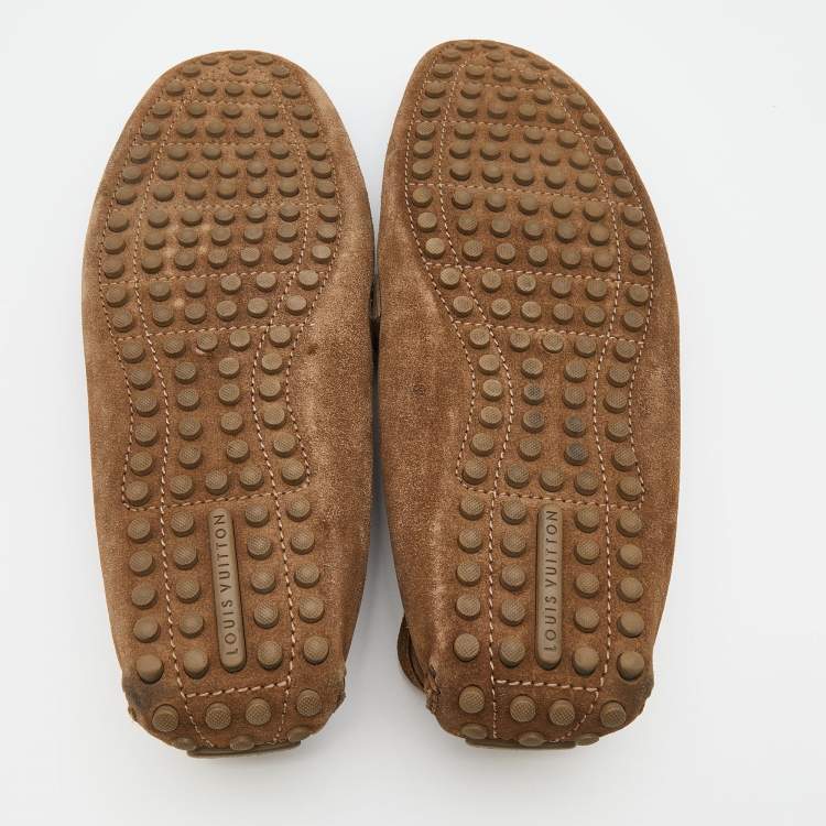 Pre Owned Louis Vuitton Brown Suede Hockenheim Slip On Loafers Size 44