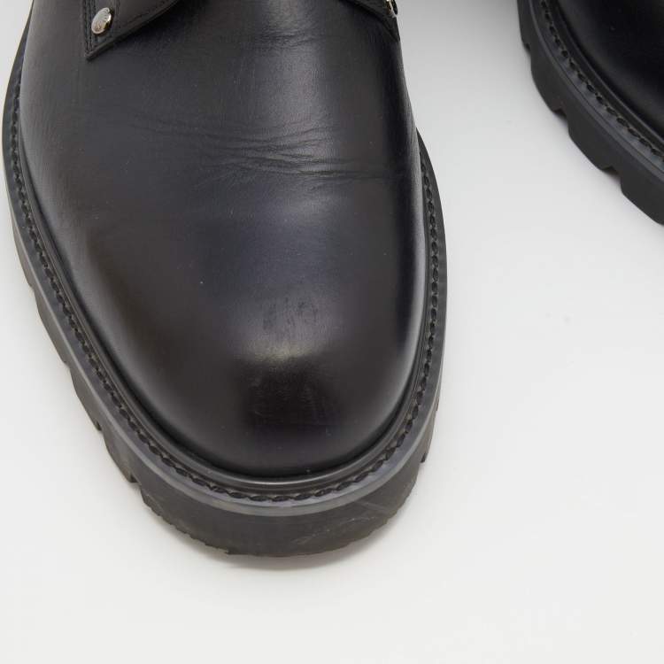 Pre Owned Louis Vuitton Black Leather And Damier Ebene Canvas Oberkampf Ankle Length Boots Size 45
