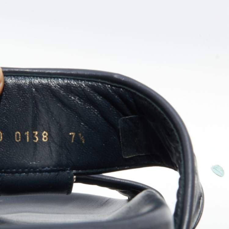 Pre Owned Louis Vuitton Navy Blue Ostrich And Leather Flats Size 41.5
