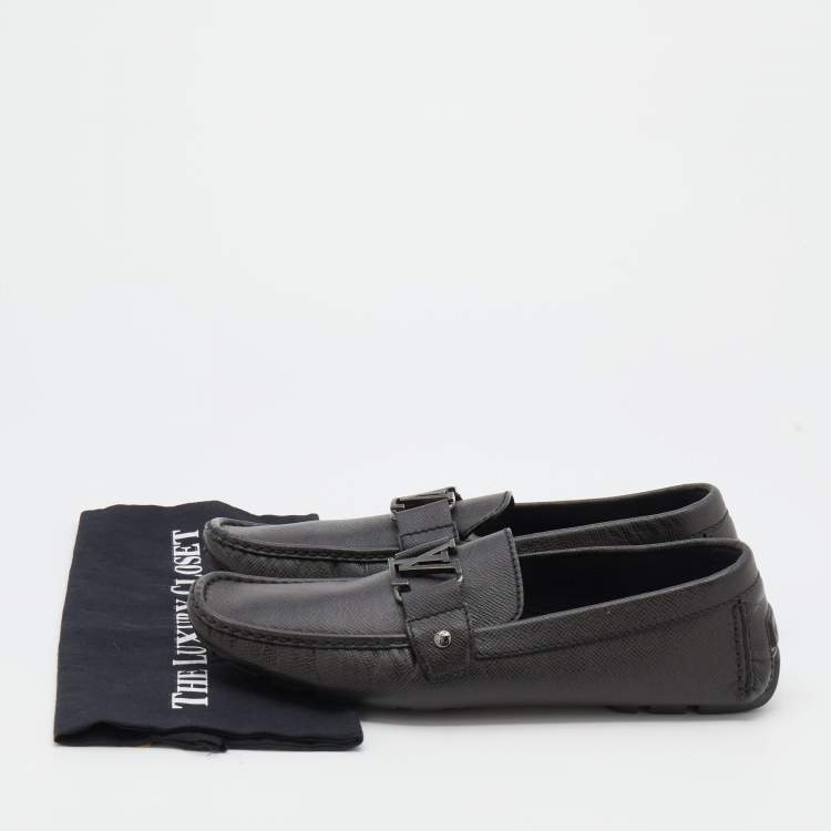 Pre Owned Louis Vuitton Graphite Leather Monte Carlo Slip On Loafers Size 44