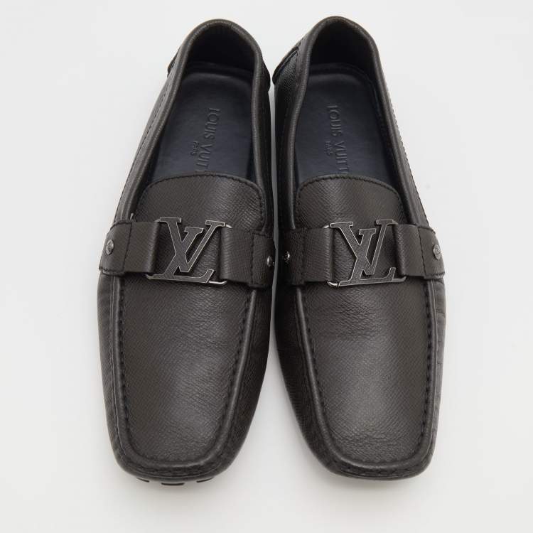 Pre Owned Louis Vuitton Graphite Leather Monte Carlo Slip On Loafers Size 44