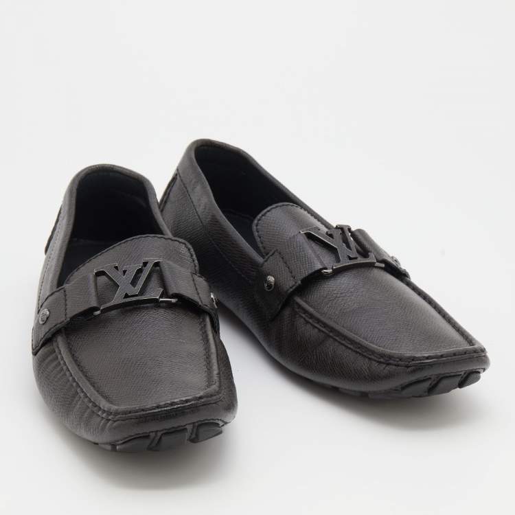 Pre Owned Louis Vuitton Graphite Leather Monte Carlo Slip On Loafers Size 44
