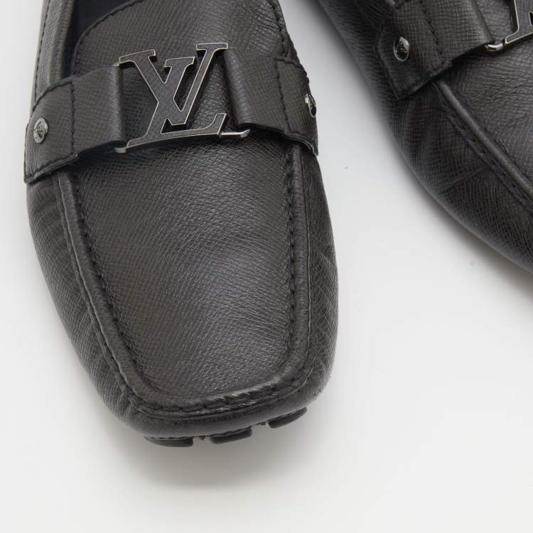 Pre Owned Louis Vuitton Graphite Leather Monte Carlo Slip On Loafers Size 44