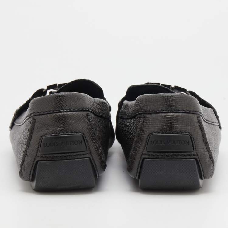 Pre Owned Louis Vuitton Graphite Leather Monte Carlo Slip On Loafers Size 44