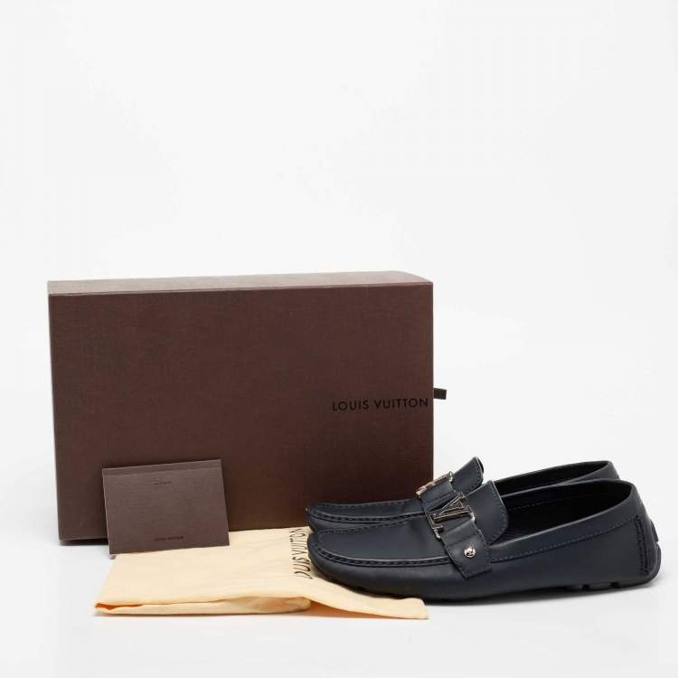 مملوكة مسبقًا Louis Vuitton Navy Blue Leather Monte Carlo Slip On Loafers Size 42.5