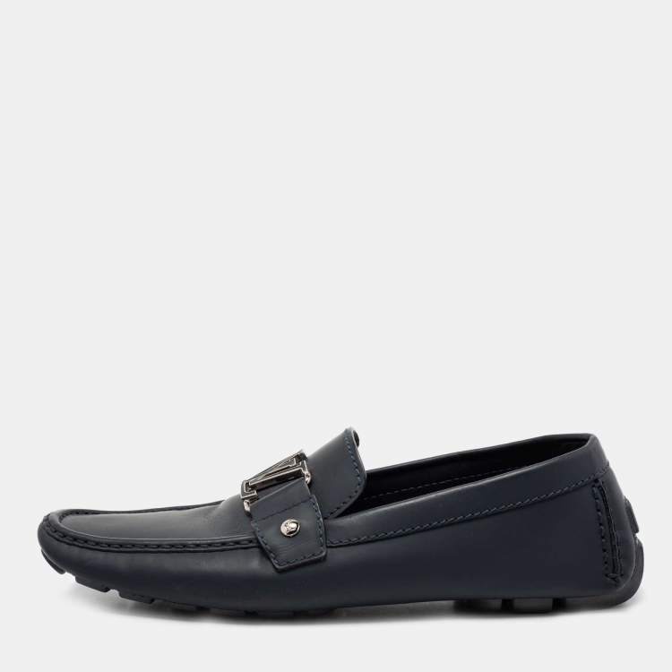 مملوكة مسبقًا Louis Vuitton Navy Blue Leather Monte Carlo Slip On Loafers Size 42.5