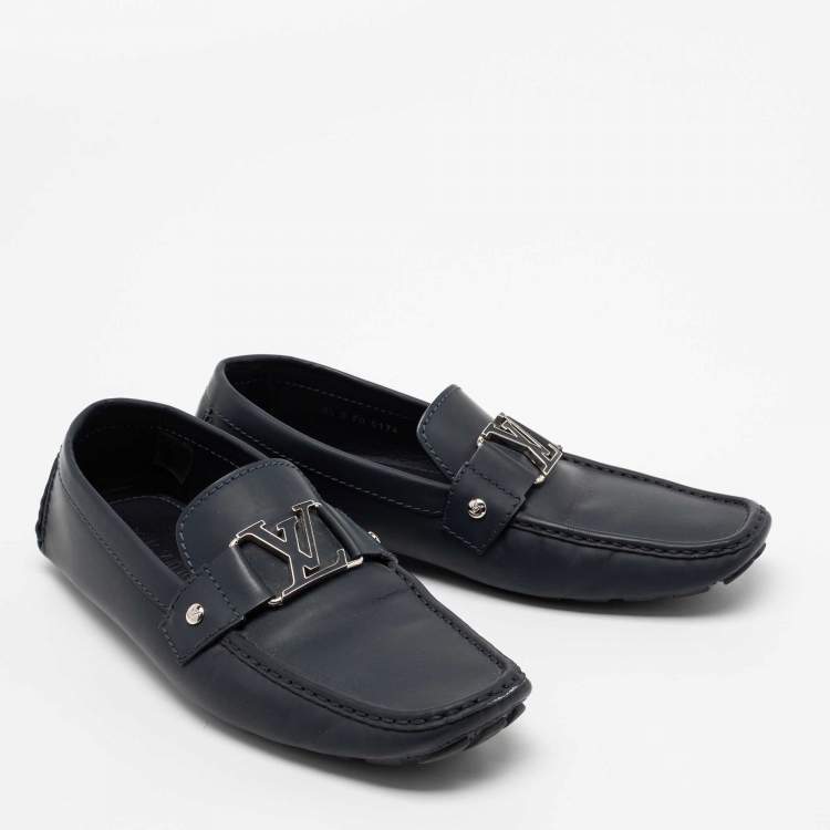 مملوكة مسبقًا Louis Vuitton Navy Blue Leather Monte Carlo Slip On Loafers Size 42.5