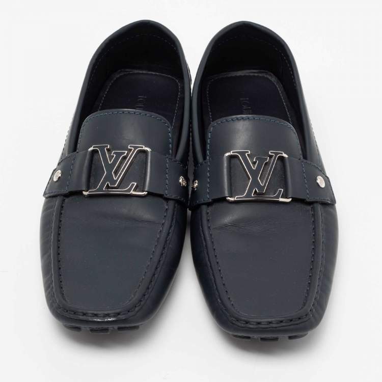 مملوكة مسبقًا Louis Vuitton Navy Blue Leather Monte Carlo Slip On Loafers Size 42.5
