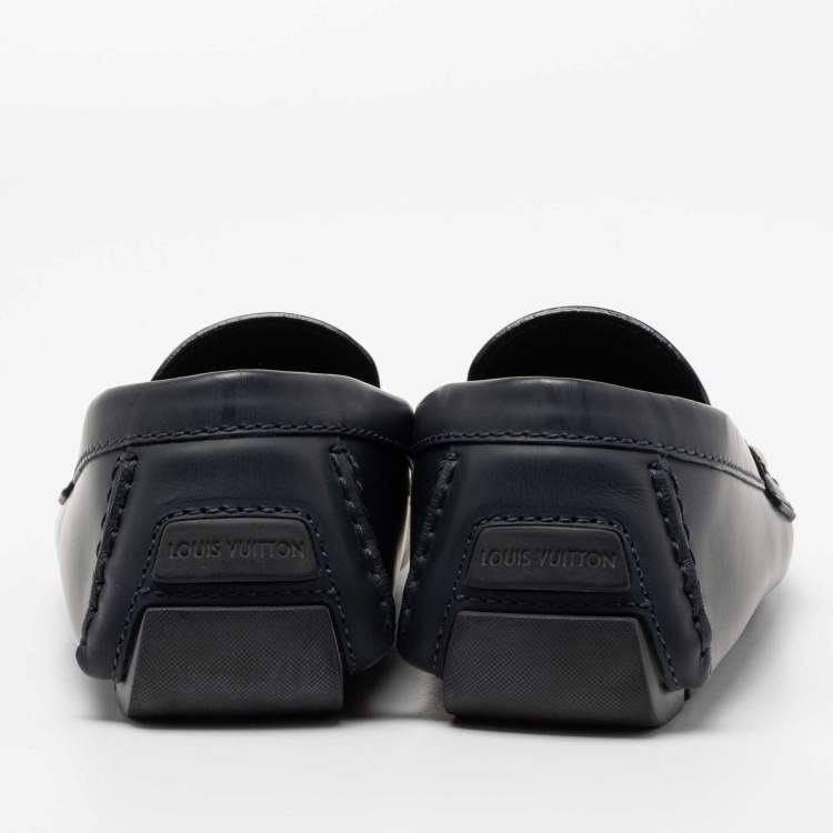 مملوكة مسبقًا Louis Vuitton Navy Blue Leather Monte Carlo Slip On Loafers Size 42.5