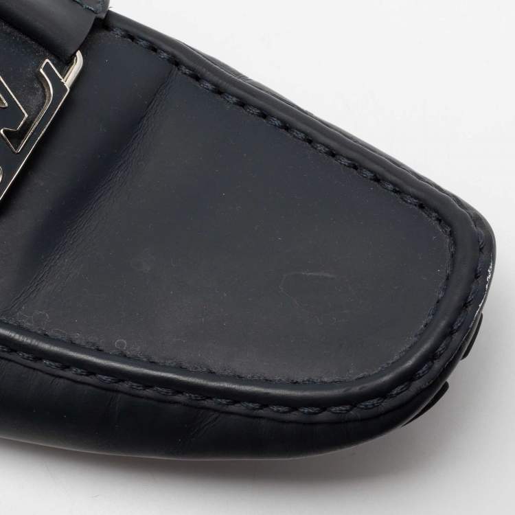 مملوكة مسبقًا Louis Vuitton Navy Blue Leather Monte Carlo Slip On Loafers Size 42.5