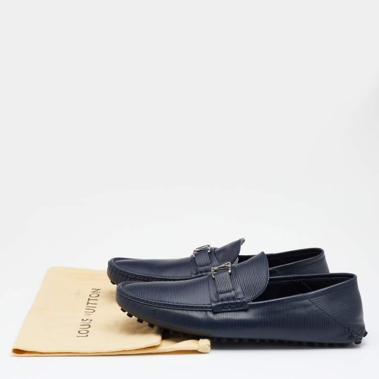 Pre Owned Louis Vuitton Blue Epi Leather Hockenheim Slip On Loafers Size 44.5