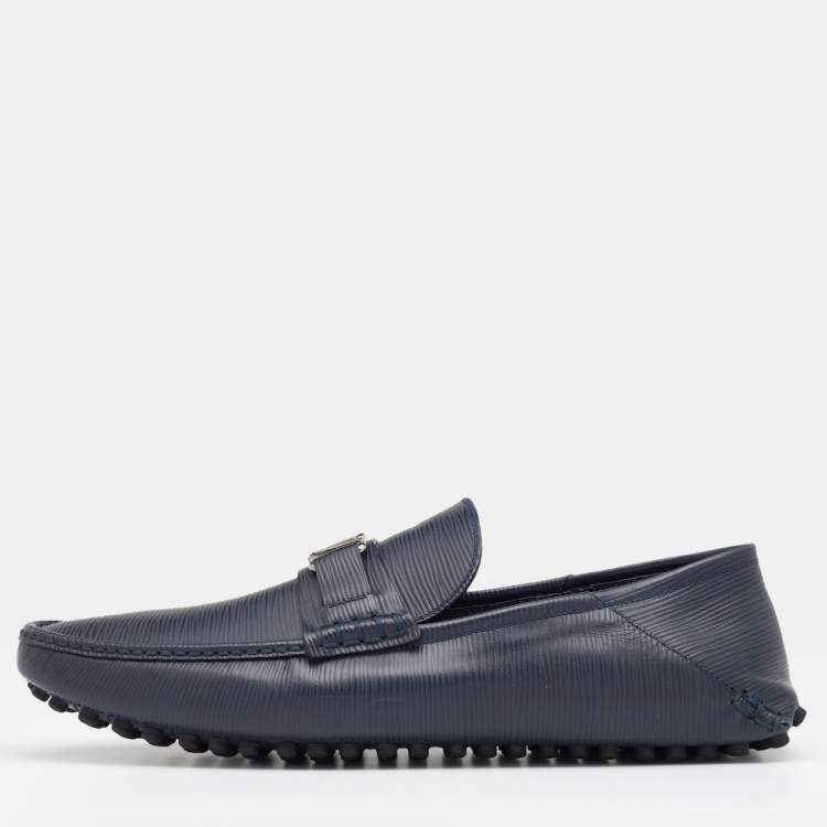Pre Owned Louis Vuitton Blue Epi Leather Hockenheim Slip On Loafers Size 44.5