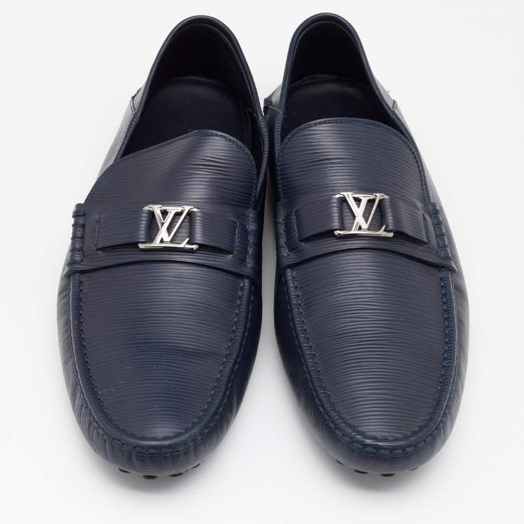 Pre Owned Louis Vuitton Blue Epi Leather Hockenheim Slip On Loafers Size 44.5