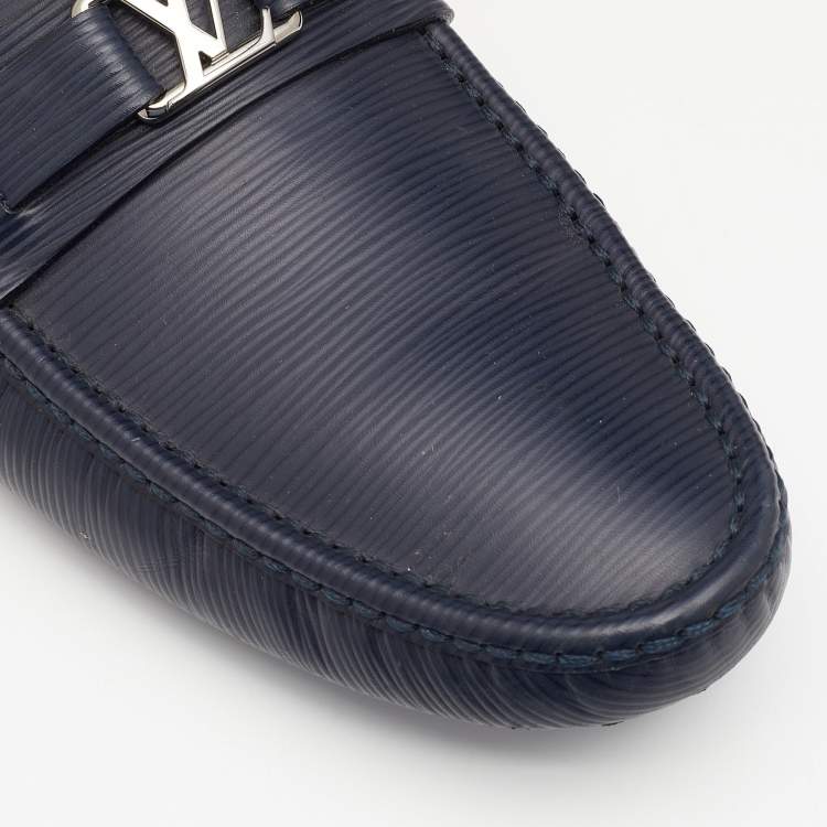 Pre Owned Louis Vuitton Blue Epi Leather Hockenheim Slip On Loafers Size 44.5