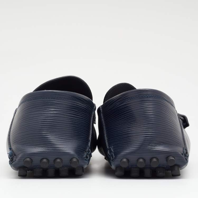 Pre Owned Louis Vuitton Blue Epi Leather Hockenheim Slip On Loafers Size 44.5