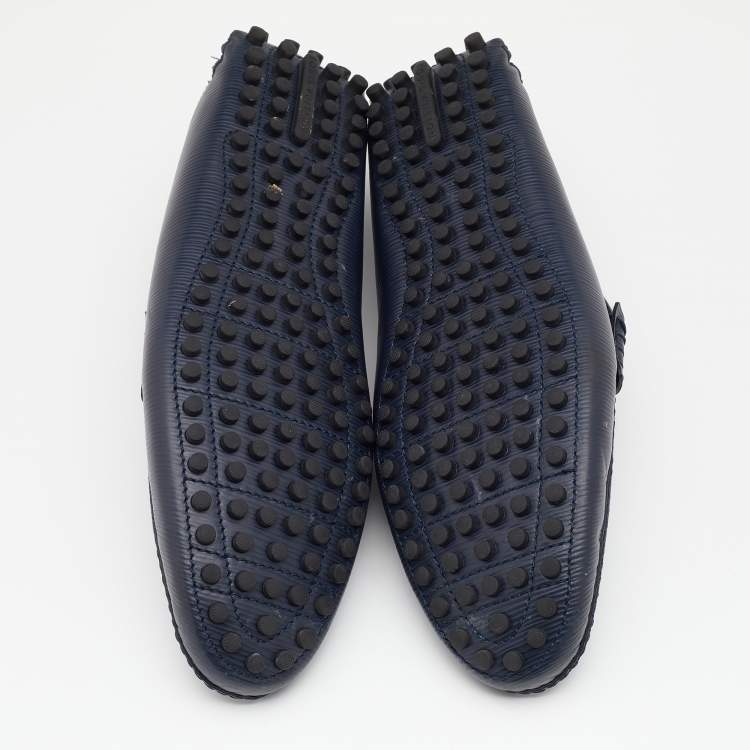 Pre Owned Louis Vuitton Blue Epi Leather Hockenheim Slip On Loafers Size 44.5